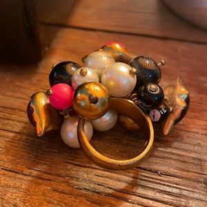 Betsey Johnson First Date Marilyn Lips and Pearls Statement Ring